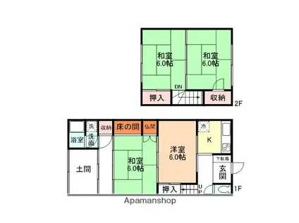 万葉線 志貴野中学校前駅 徒歩7分 2階建 築56年(4K)の間取り写真