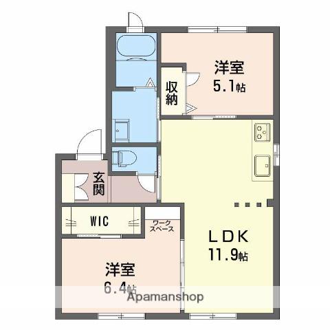 ディアスとなみⅡ D棟(2LDK/1階)の間取り写真