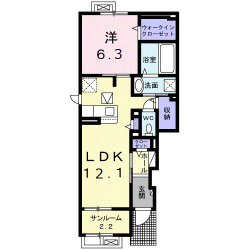 クロシェット Ⅲ(1LDK/1階)の間取り写真