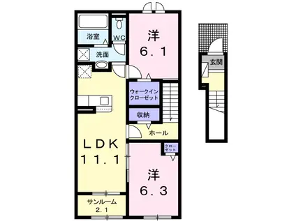 イルクオーレⅠ(2LDK/2階)の間取り写真