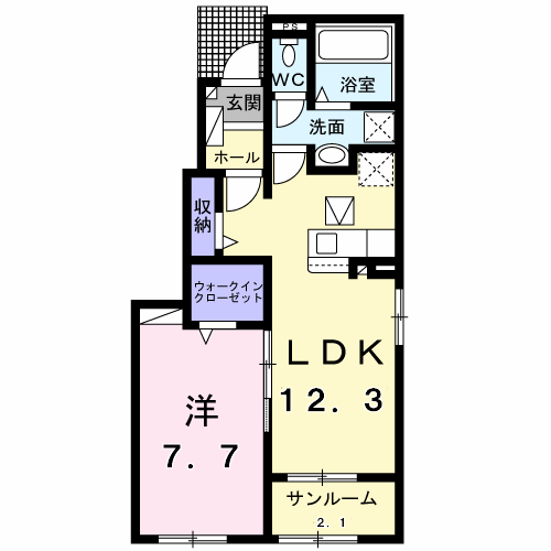 イルクオーレⅢ(1LDK/1階)の間取り写真