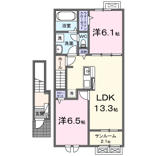 イルクオーレⅡ(2LDK/2階)の間取り写真