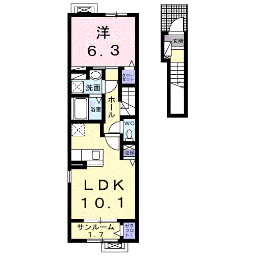 ヒカルサ高岡角ウエスト(1LDK/2階)の間取り写真