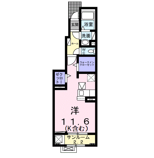 ヒカルサ高岡角イースト(ワンルーム/1階)の間取り写真