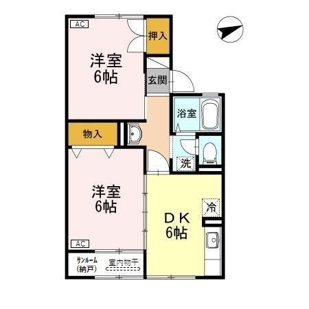 ジュネス中曽根(2DK/2階)の間取り写真