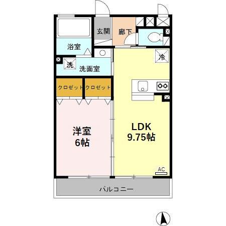 ルナリエK(1LDK/3階)の間取り写真