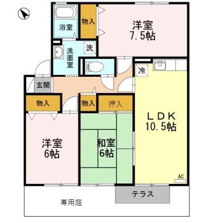 エルフタウン吉久 G(3LDK/1階)の間取り写真