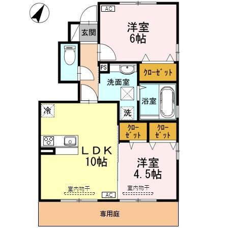 D-ROOM小矢部D棟(2LDK/1階)の間取り写真