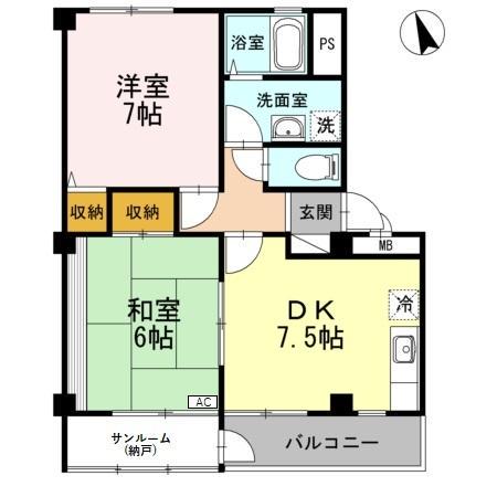 ヴィべールJ(2DK/2階)の間取り写真