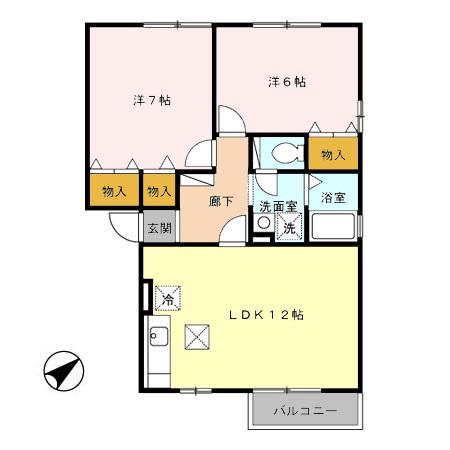 ブライダルハイツ戸出C棟(2LDK/1階)の間取り写真