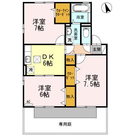 ラ・デファンス(3DK/1階)の間取り写真