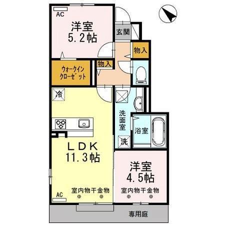 アコアカット(2LDK/1階)の間取り写真