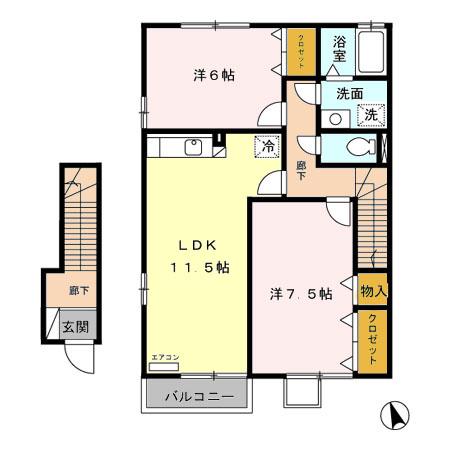 リュエル シャトン B(2LDK/2階)の間取り写真