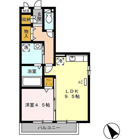 グラン・トレスJ(1LDK/2階)の間取り写真