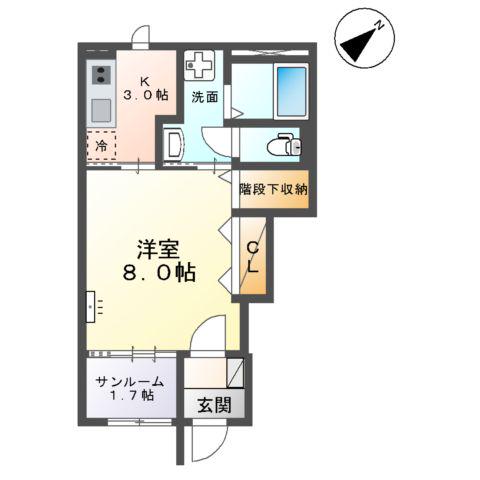 高岡市東下関アパート(1K/1階)の間取り写真