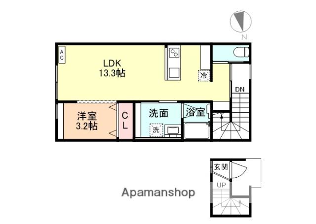 メゾン・デュオTULIP A棟(1LDK/2階)の間取り写真