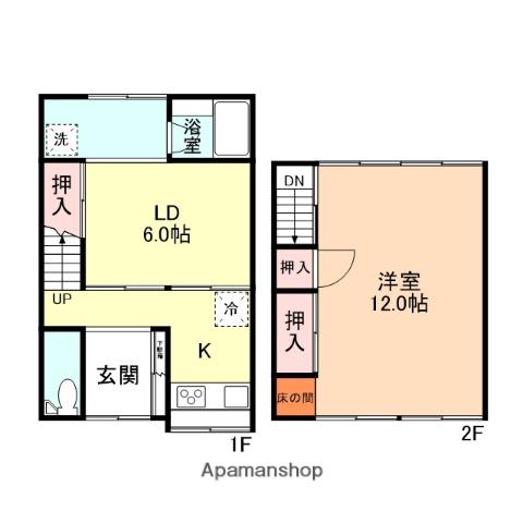 あいの風とやま鉄道 高岡やぶなみ駅 徒歩18分 2階建 築63年(2DK)の間取り写真