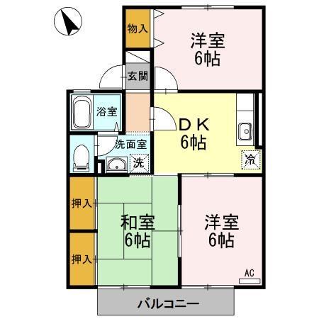 セジュール北浦A(3DK/2階)の間取り写真