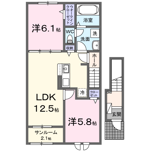 プラウド四屋 Ⅱ(2LDK/2階)の間取り写真