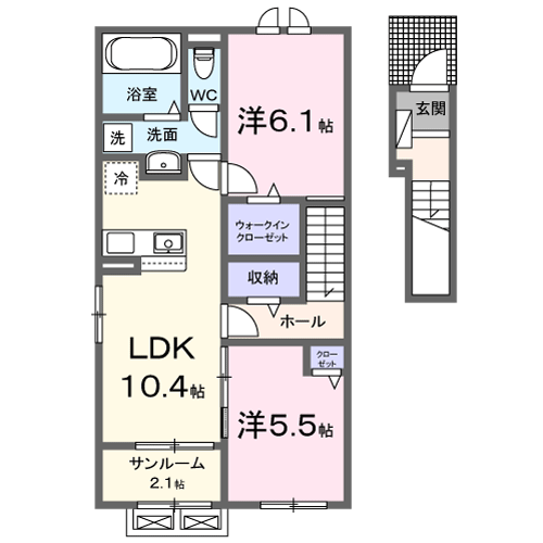 プラウド四屋 Ⅰ(2LDK/2階)の間取り写真