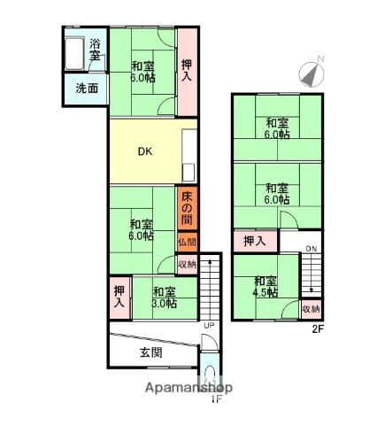 万葉線 坂下町駅 徒歩8分 2階建 築77年(6DK)の間取り写真