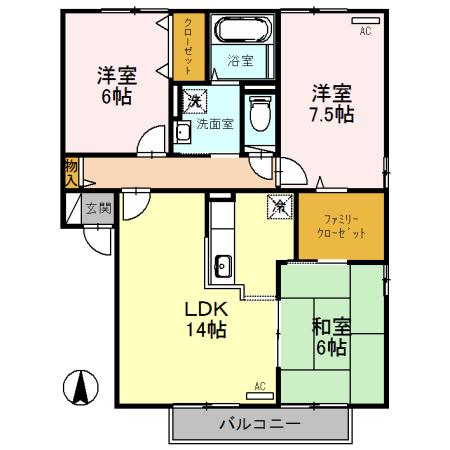 セジュール・ド・メモワールB(3LDK/2階)の間取り写真
