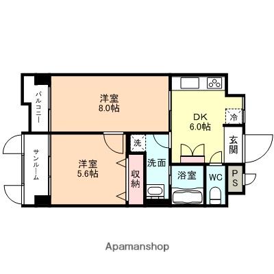 コンチネンタルスカイハイツ(2DK/4階)の間取り写真