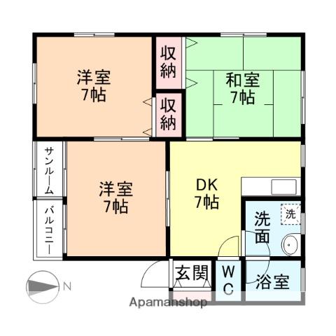 メゾンハイウィロS棟(3DK/2階)の間取り写真