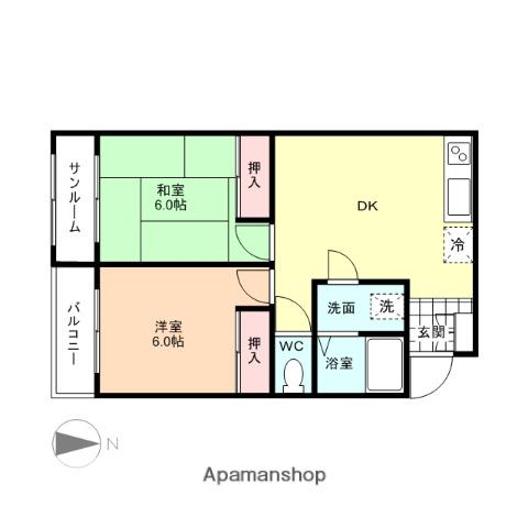 ベルビュ呉羽(2DK/2階)の間取り写真