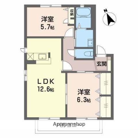 ディアコート(2LDK/2階)の間取り写真