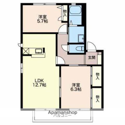 フォンティーヌ今泉A棟(2LDK/2階)の間取り写真