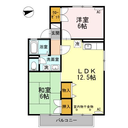 パークタウン立山 B棟(2LDK/2階)の間取り写真