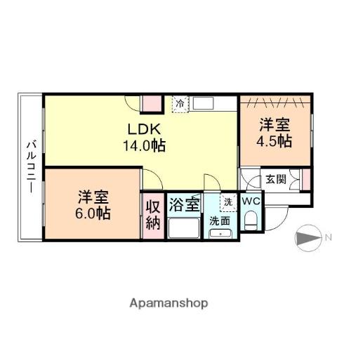 カントリーホーム粟島(2LDK/4階)の間取り写真