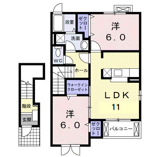 トパーズC(2LDK/2階)の間取り写真
