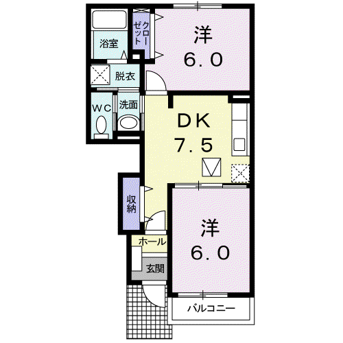 ゼファーⅡ(2DK/1階)の間取り写真