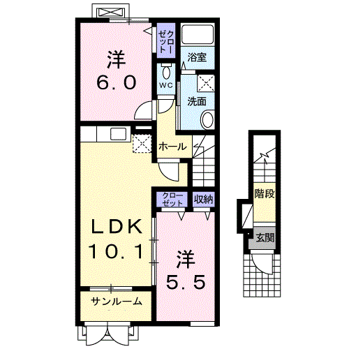 ぽこあぽこA(2LDK/2階)の間取り写真