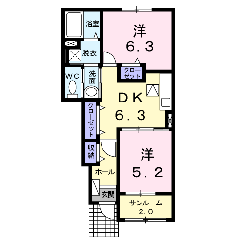 ハッピーフィールドつばき館(2DK/1階)の間取り写真