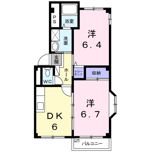 ベルビィトンA(2DK/2階)の間取り写真