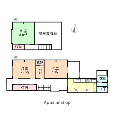 富山地鉄富山港線 蓮町駅(馬場記念公園前) 徒歩50分 2階建 築57年(3K)の間取り写真
