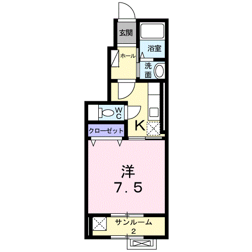 パルム・シャドー(1K/1階)の間取り写真