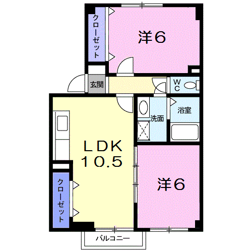 カーサ・ハピネス(2LDK/1階)の間取り写真