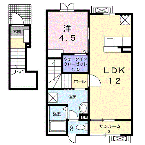 アンディマンシェC(1LDK/2階)の間取り写真