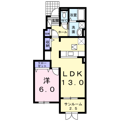 富山地鉄不二越上滝 小杉駅(地鉄) 徒歩18分 2階建 築13年(1LDK/1階)の間取り写真