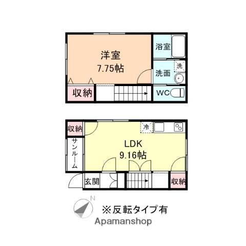 Ｅ−ＪＡＰＡＮ奥田本町　Ａ棟(1LDK)の間取り写真