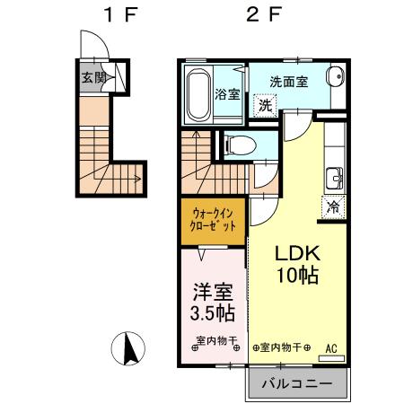 D-ROOM本郷町(1LDK/2階)の間取り写真