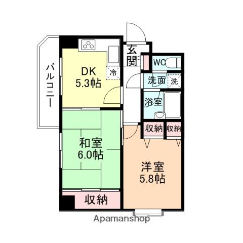 ダイアパレス城北(2DK/6階)の間取り写真