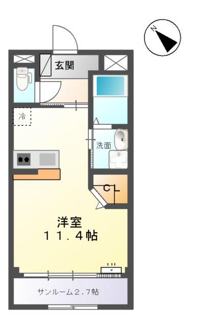 シュメール(ワンルーム/1階)の間取り写真