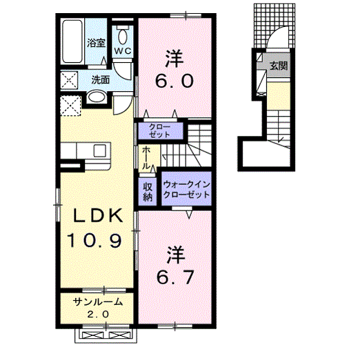 アクール(2LDK/2階)の間取り写真