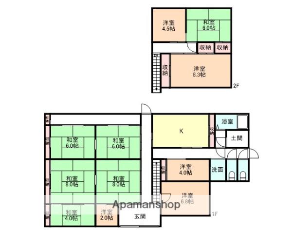 富山地鉄不二越上滝 上滝駅 徒歩32分 2階建 築53年(7DK)の間取り写真