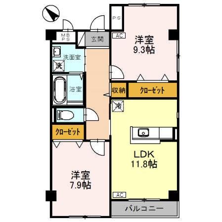 ブライトコート中川原(2LDK/1階)の間取り写真